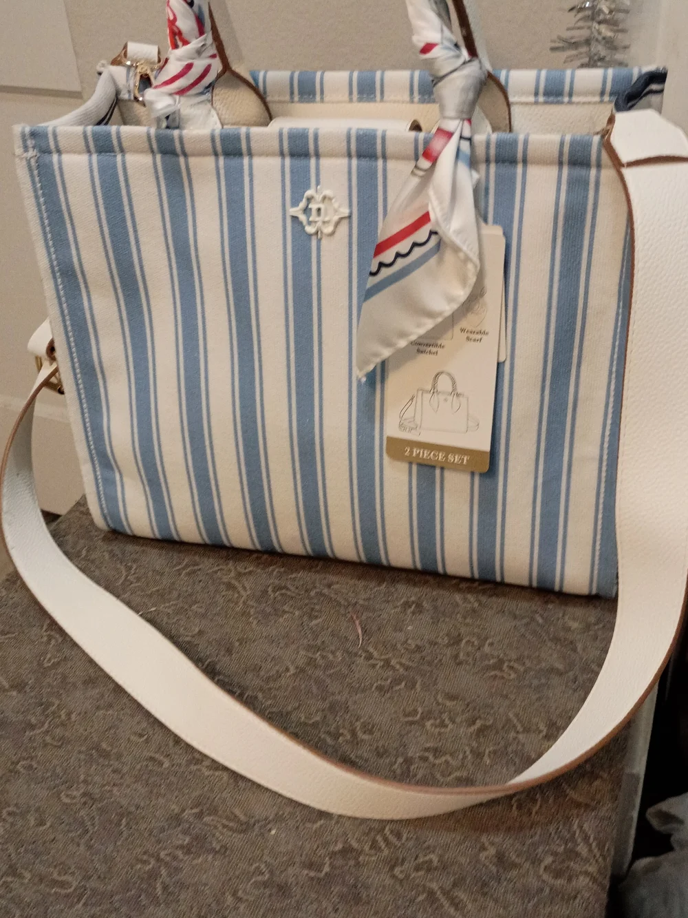 Nanette Lepore Two-Way Striped Tote with Scarf